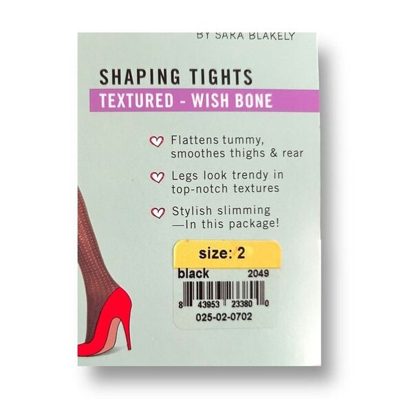 Love Your Assets Sara Blakely Tights Size 2 Black Textured Wishbone Shaping NWT - Picture 5 of 7